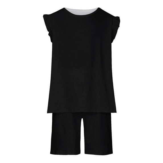 tarylea Toddler Girls Clothes Sleeveless Ruffled Tank Tops High Rise Elastic Waist Shorts Solid Color Summer Loose Suits Casual Comfy Breathable Outfits for 3-14 Years