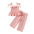 thumbnail image 1 of tarylea Toddler Girls Clothes Spaghetti Strap Ruffled Stretch Tank Tops Wide Leg Elastic Waist Pants Solid Color Trendy Casual Loose Suits Summer Comfy Breathable Outfits for 6 Months-3 Years, 1 of 9