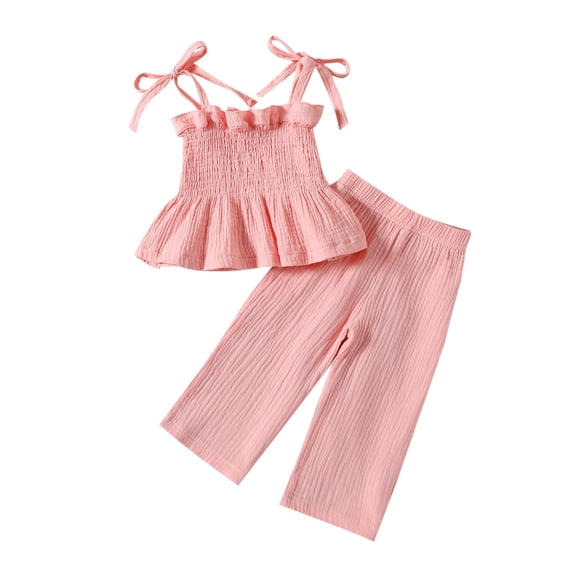 tarylea Toddler Girls Clothes Spaghetti Strap Ruffled Stretch Tank Tops Wide Leg Elastic Waist Pants Solid Color Trendy Casual Loose Suits Summer Comfy Breathable Outfits for 6 Months-3 Years