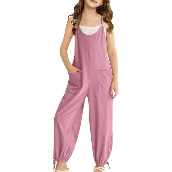 tarylea Toddler Girls Sleeveless Jumpsuits Adjustable Spaghetti Strap Rompers Long Pants Baggy Overalls 1 Piece Summer Outfits