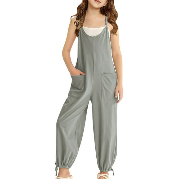 tarylea Toddler Girls Sleeveless Jumpsuits Adjustable Spaghetti Strap Rompers Long Pants Baggy Overalls 1 Piece Summer Outfits