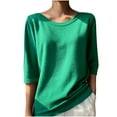 thumbnail image 1 of tarylea Tops for Women Knitted Sweater Scoop Neck 3/4 Sleeve Tops Solid Color Loose Fall Tops Casual Comfy Shirts, 1 of 3