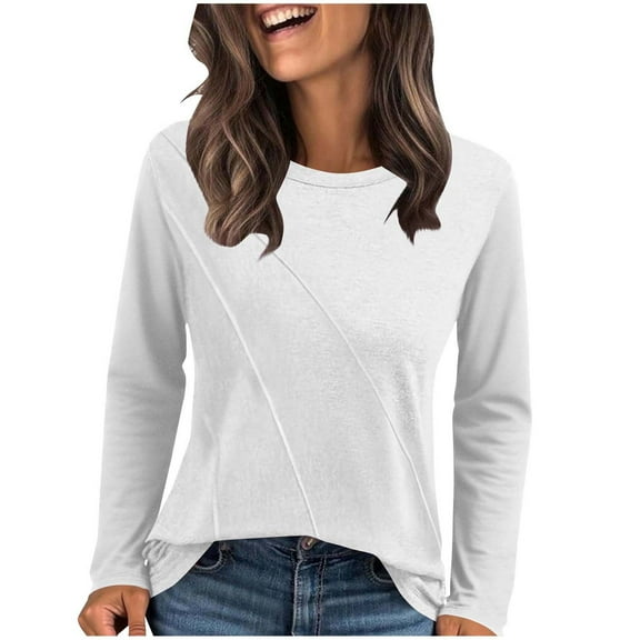 tarylea Tops for Women Trendy Crew Neck Long Sleeve Shirts Solid Color Loose Tops Casual Comfy Basic Fall Tops