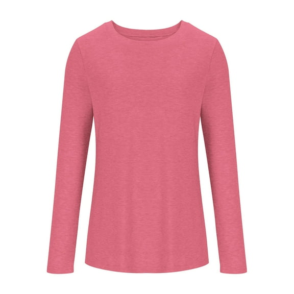 tarylea Tops for Women Trendy Crew Neck Solid Color Tunic Long Sleeve Fitted T-Shirts Casual Stretch Comfy Fall Basic Dailywear Tops