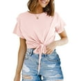 thumbnail image 1 of tarylea Tops for Women Trendy Crew Neck Tie Front Crop Tops Short Sleeve Solid Color Blouse Casual Dressy Summer Tops, 1 of 7