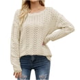 thumbnail image 1 of tarylea Tops for Women Trendy Eyelet Knitted Sweaters Crew Neck Long Sleeve Shirts Loose Pullover Tops Casual Wear, 1 of 3