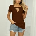 thumbnail image 1 of tarylea Tops for Women Trendy Keyhole Neck Short Sleeve Shirts Solid Color Ribbed Fitted Blouse Casual Dressy Summer Tops, 1 of 5