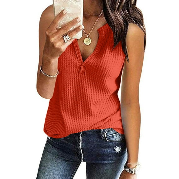 tarylea Tops for Women Trendy Notch Neck Sleeveless Blouse Solid Color Loose T-Shirts Casual Summer Dressy Dailywear Tank Tops