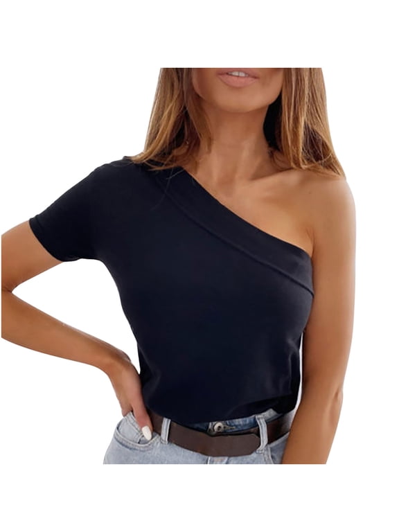 Tops for Women Trendy One Shoulder Solid Color Blouse Fitted Dressy Tops Casual Comfy Trendy Summer Tops