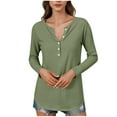 thumbnail image 1 of tarylea Tops for Women Trendy Scoop Neck Half Button Shirts Solid Color Long Sleeve Tops Casual Loose Basic Comfy Summer Tops, 1 of 6