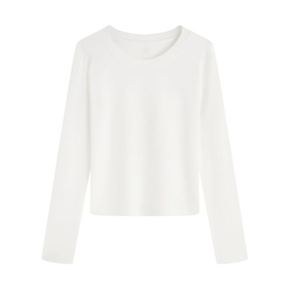 tarylea Tops for Women Trendy Scoop Neck Solid Color Shirts Long Sleeve Loose Pullover Casual Stretch Comfy Fall Basic Dailywear Tops