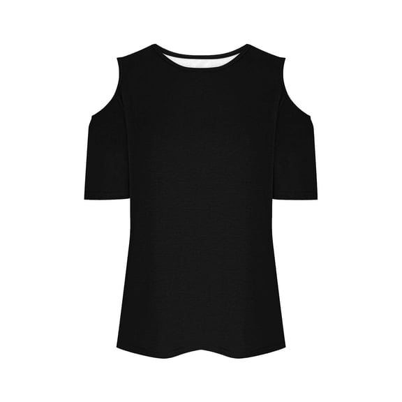tarylea Tops for Women Trendy Short Sleeve Cold Shoulder Crew Neck Tee Tops Casual Summer Solid Color T-Shirt Tops