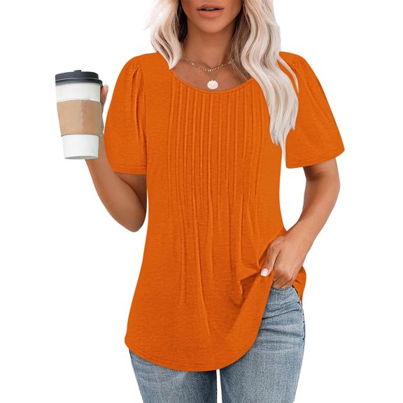 tarylea Tops for Women Trendy Short Sleeve Crew Neck Ruched Tunic Tops Casual Summer Comfy Solid Color T-Shirts