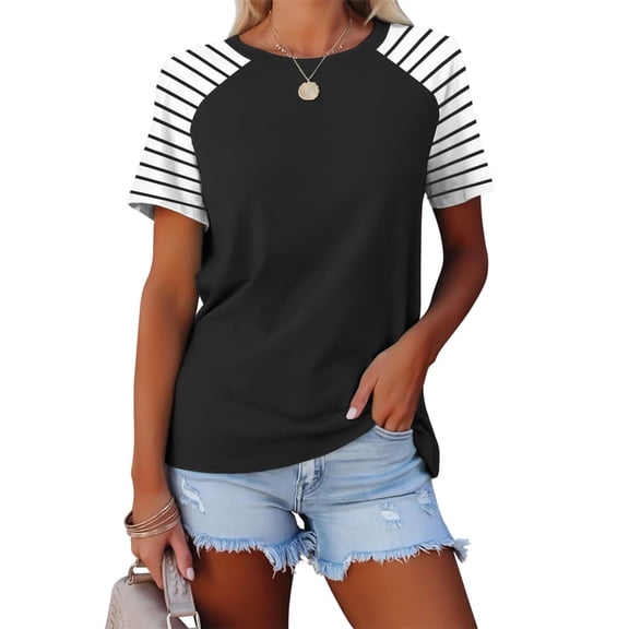 tarylea Tops for Women Trendy Striped Short Sleeve Crew Neck Color Blocked T-Shirts Casual Summer Comfy Tops