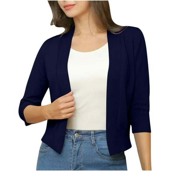 tarylea Tops for Women V Neck 3/4 Sleeve Knitted Cardigan Solid Color Fitted Tops Casual Comfy Fall Dailywear Work Office Tops