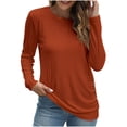 thumbnail image 1 of tarylea Trendy Tops for Women Crew Neck Stripe Tops Long Sleeve Solid Color Shirts Casual Loose Homewear Dailywear Tops, 1 of 4