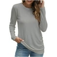thumbnail image 1 of tarylea Trendy Tops for Women Crew Neck Stripe Tops Long Sleeve Solid Color Shirts Casual Loose Homewear Dailywear Tops, 1 of 4