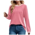 thumbnail image 1 of tarylea Trendy Tops for Women Front Pleated Crew Neck Shirts Long Sleeve Loose Tops Business Casual Dailywear, 1 of 4