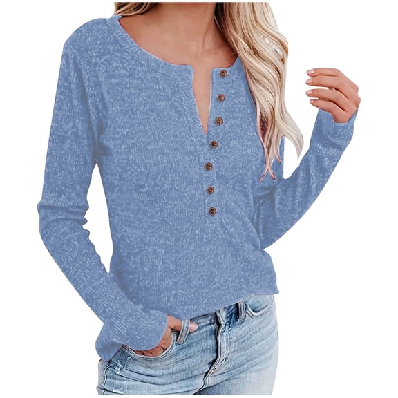tarylea Trendy Tops for Women Scoop Neck Chest Button Sweater Ribbed Knitted Fitted Tops Fall Casual Dailywear Shirts
