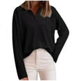 thumbnail image 1 of tarylea Tshirt for Women Turn down Collar Chest Button Sweater Long Sleeve Solid Color Shirts Casual Loose Tops, 1 of 5
