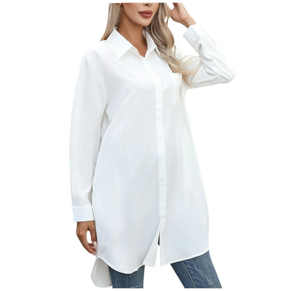 tarylea Tunic Tops for Women Dressy Loose Fitted Shirts Turn down Collar Button down Tops Long Sleeve Solid Color Business Casual Tops