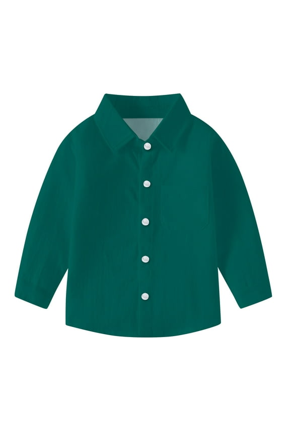 Unisex Clothes for Toddler Baby Girls Boys Turn down Collar Button down Shirts Solid Color Adjustable Cuff Tops Casual Loose Uniform Infant Tops for 6 Months-8 Years