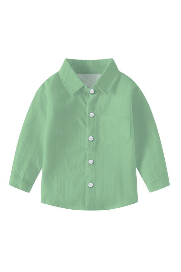 Unisex Clothes for Toddler Baby Girls Boys Turn down Collar Button down Shirts Solid Color Adjustable Cuff Tops Casual Loose Uniform Infant Tops for 6 Months-8 Years