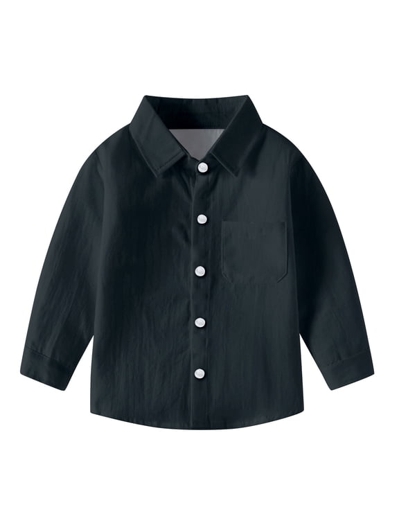 Unisex Clothes for Toddler Baby Girls Boys Turn down Collar Button down Shirts Solid Color Adjustable Cuff Tops Casual Loose Uniform Infant Tops for 6 Months-8 Years