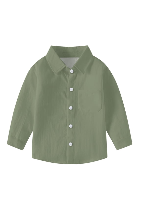 Unisex Clothes for Toddler Baby Girls Boys Turn down Collar Button down Shirts Solid Color Adjustable Cuff Tops Casual Loose Uniform Infant Tops for 6 Months-8 Years