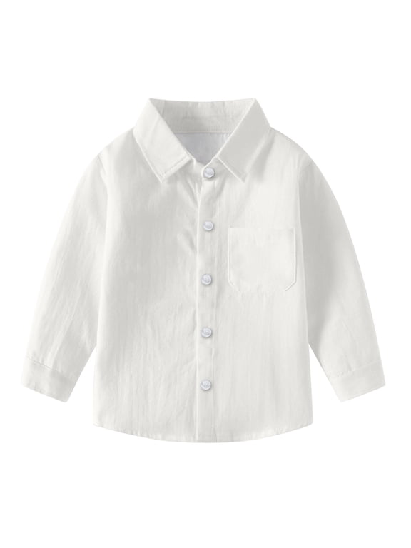 Unisex Clothes for Toddler Baby Girls Boys Turn down Collar Button down Shirts Solid Color Adjustable Cuff Tops Casual Loose Uniform Infant Tops for 6 Months-8 Years