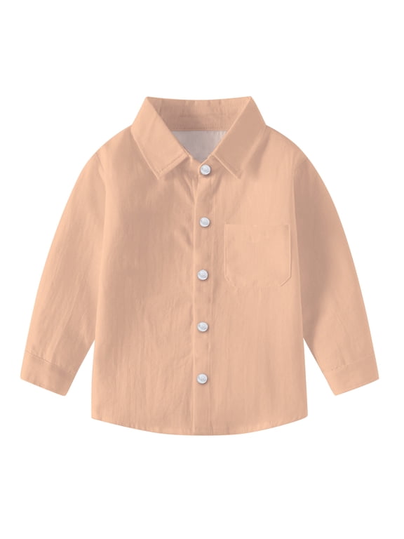 Unisex Clothes for Toddler Baby Girls Boys Turn down Collar Button down Shirts Solid Color Adjustable Cuff Tops Casual Loose Uniform Infant Tops for 6 Months-8 Years