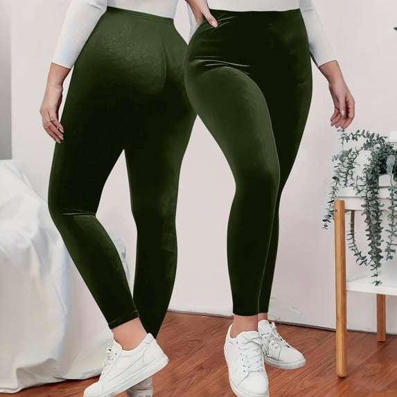 tarylea Velour Leggings for Women Flat Front Slim Fitted Ankle Length Pants Casual Comfy Trendy Trousers(S,Army Green)