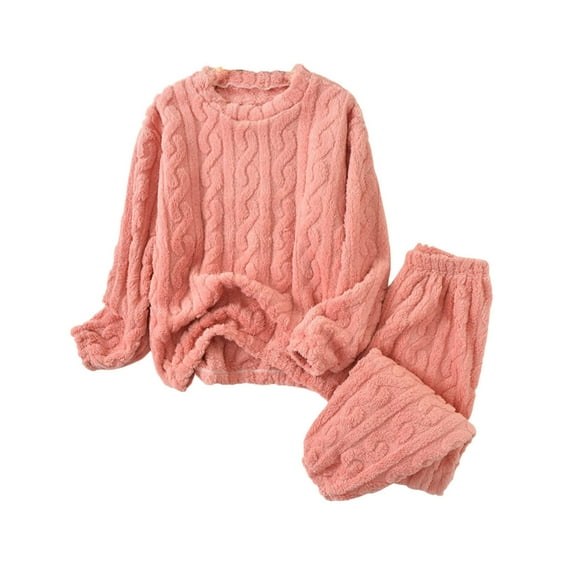 tarylea Winter Pajamas Outfit for Women Plush Sets Crew Neck Long Sleeve Pullover Cinch Bottom Elastic Waist Pants Solid Color Casual Warm Homewear