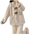 thumbnail image 1 of tarylea Winter Pajamas Sets for Women Plush Suits Turn down Collar Button down Tops with Pockets Elastic Waist Pants Casual Loose Winter Warm Homewear, 1 of 4