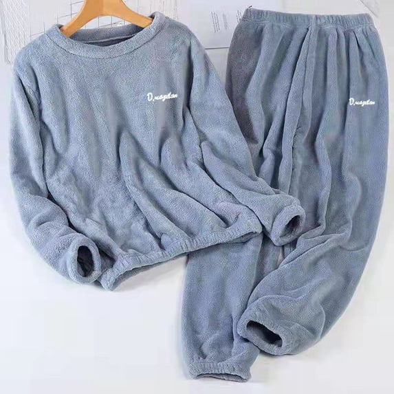 tarylea Winter Plush Pajamas Set for Women Crew Neck Long Sleeve Pullover Cinch Bottom Elastic Waist Pants Solid Color Casual Basic Warm Loungewear Suits