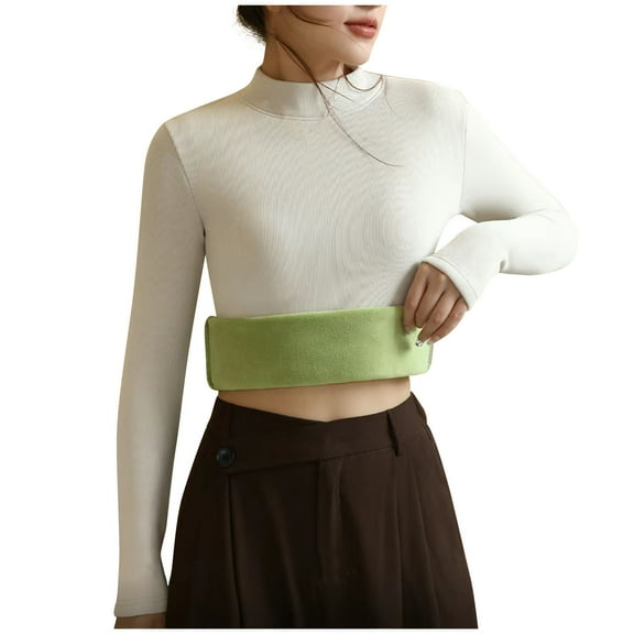 tarylea Winter Tops for Women Fleece Lined Mock Neck Undershirts Solid Color Slim Fitted Tops Casual Stretch Warm Dailywear Tops