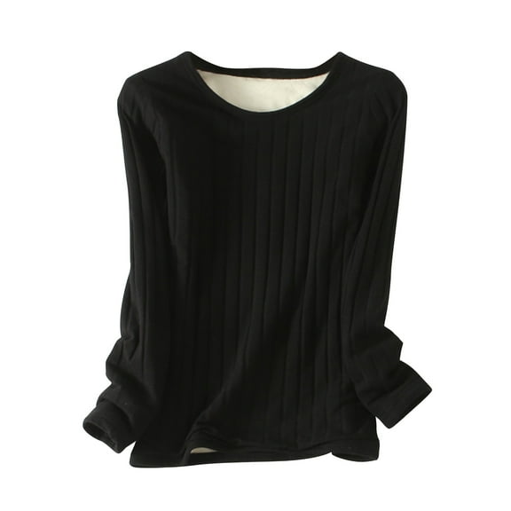 tarylea Winter Tops for Women Scoop Neck Fleece Lined Warm Undershirts Ribbed Long Sleeve Tops Casual Comfy Dailywear
