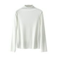 thumbnail image 1 of tarylea Women Spring Tops Half High Neck Ribbed Tops Solid Color Long Sleeve Undershirt Fitted Casual Homewear, 1 of 7