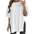 thumbnail image 1 of tarylea Women Summer T-Shirt Short Sleeve Crew Neck Side Slit Drop Shoulder Loose Fitting Soft Daily Wear Tees, 1 of 6