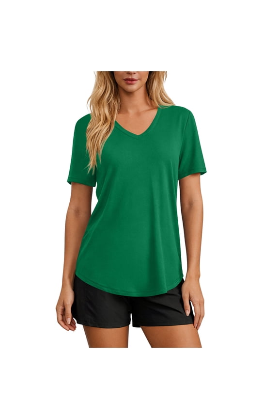 Women's Boho Blouses Short Sleeve Eyelet Seashell V Neck Ruched Front Beach Vacation Tops