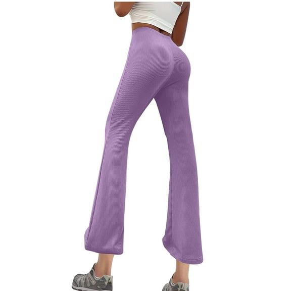 tarylea Women's Casual Pants High Waist Elastic Waist Pants Flare Leggings Bell Bottom Fitted Pants Solid Color Dailywear Pants