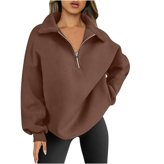 tarylea Women's Fall Tops Turn down Collar Half Zipper Sweatshirts Oversized Solid Color Pullover Casual Loose Athletic Shirts