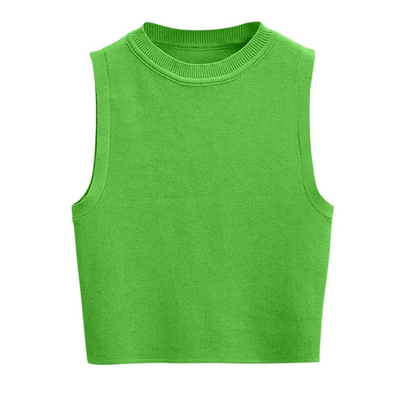 tarylea Women's Sleeveless Sweater Tank Tops Summer Crew Neck Ribbed Knitted Crop Tops Casual Lightweight Summer Tops