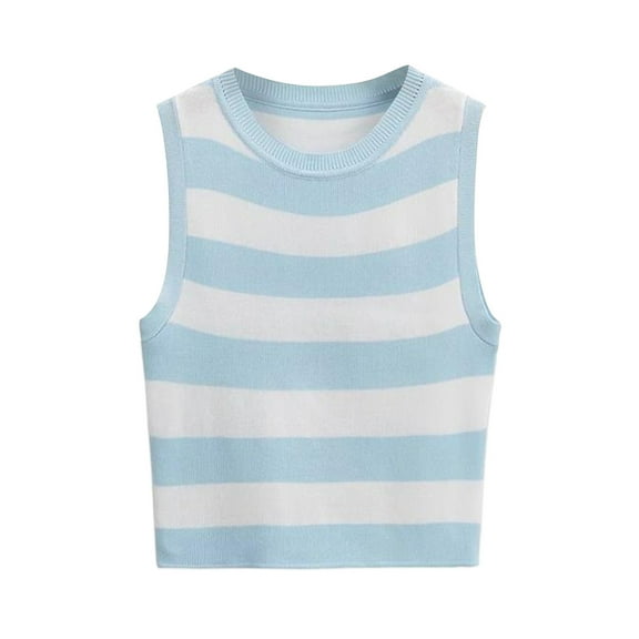 tarylea Women's Sleeveless Sweater Tank Tops Summer Crew Neck Ribbed Knitted Crop Tops Casual Lightweight Summer Tops