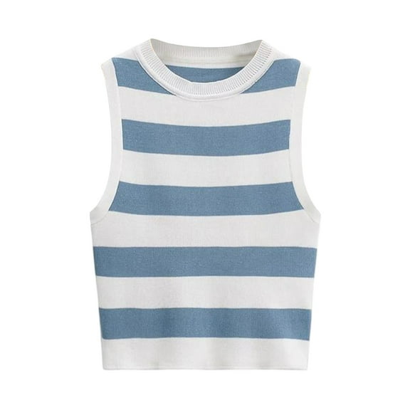tarylea Women's Sleeveless Sweater Tank Tops Summer Crew Neck Ribbed Knitted Crop Tops Casual Lightweight Summer Tops