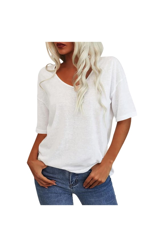 Women's T-Shirt Summer Elbow Length Sleeve Crew Neck Loose Fitting Basic Solid Color Tees