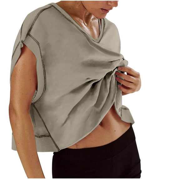 tarylea Women's Tank Tops Backless V Neck Crop Tops Casual Loose Athletic Yoga Shirts Solid Color Workout Tops