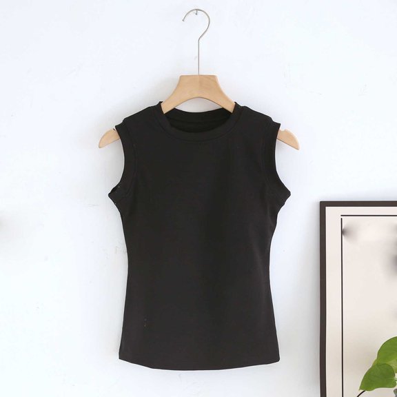 tarylea Women's Tank Tops Crew Neck Sleeveless Built in Bra Crop Tops Casual Basic Stretch Comfy Summer Tops