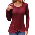 thumbnail image 1 of tarylea Women's Trendy Tops Crew Neck Ribble Knitted Sweater Crossing Button Hem Shirts Fitted Casual Wear Tops, 1 of 7