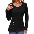 thumbnail image 1 of tarylea Women's Trendy Tops Crew Neck Ribble Knitted Sweater Crossing Button Hem Shirts Fitted Casual Wear Tops, 1 of 7